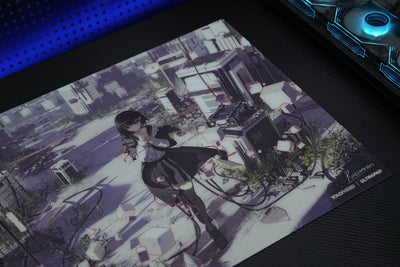 S4 ZERODAY glass mousepad angled view showing full artwork