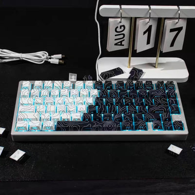 Black and White contour line side-printed Keycaps