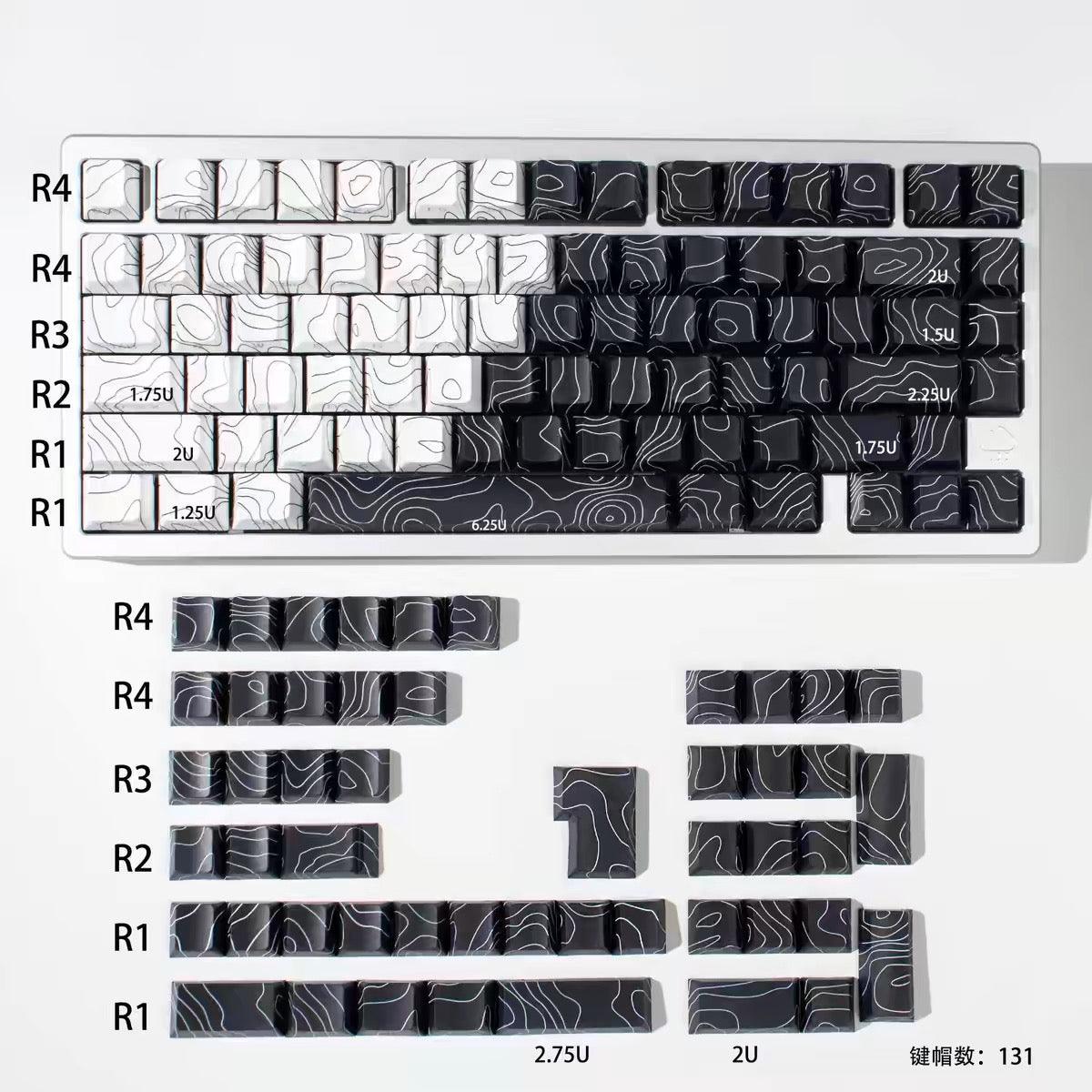 Black and White contour line side-printed Keycaps