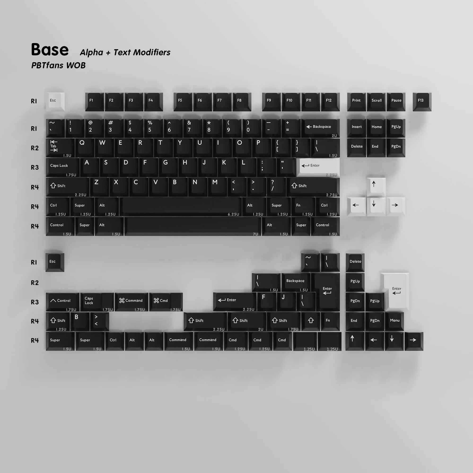 PBTfans WOB White on Black Keycap Set