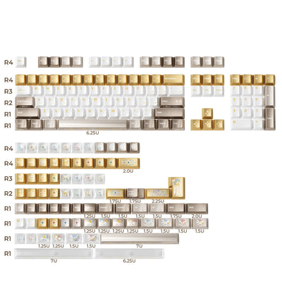 XVX Stained Glass keycap set full 181-key layout — Cherry profile PBT keycaps with gold, pearl, and moissanite accents