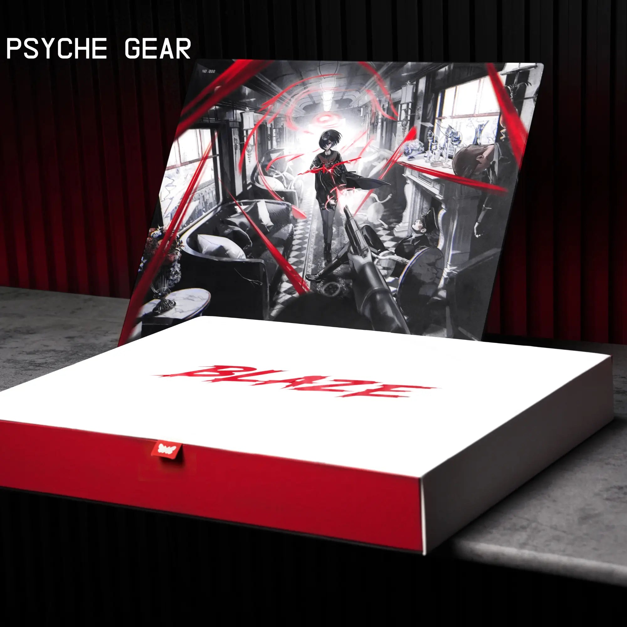 PSYCHE GEAR SPD-01 BLAZE Glass Mousepad Packaging