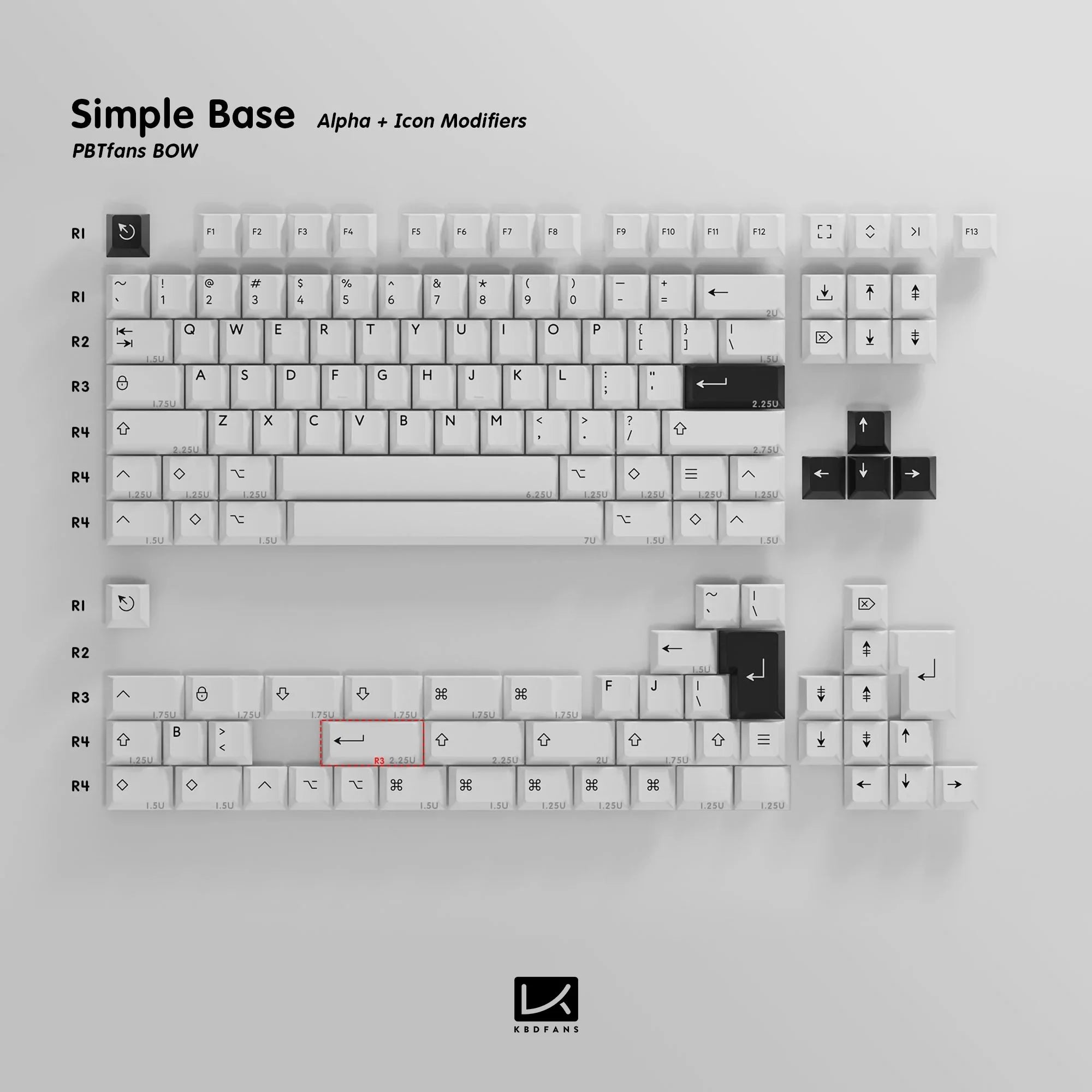 PBTfans BOW Black on White Keycap Set