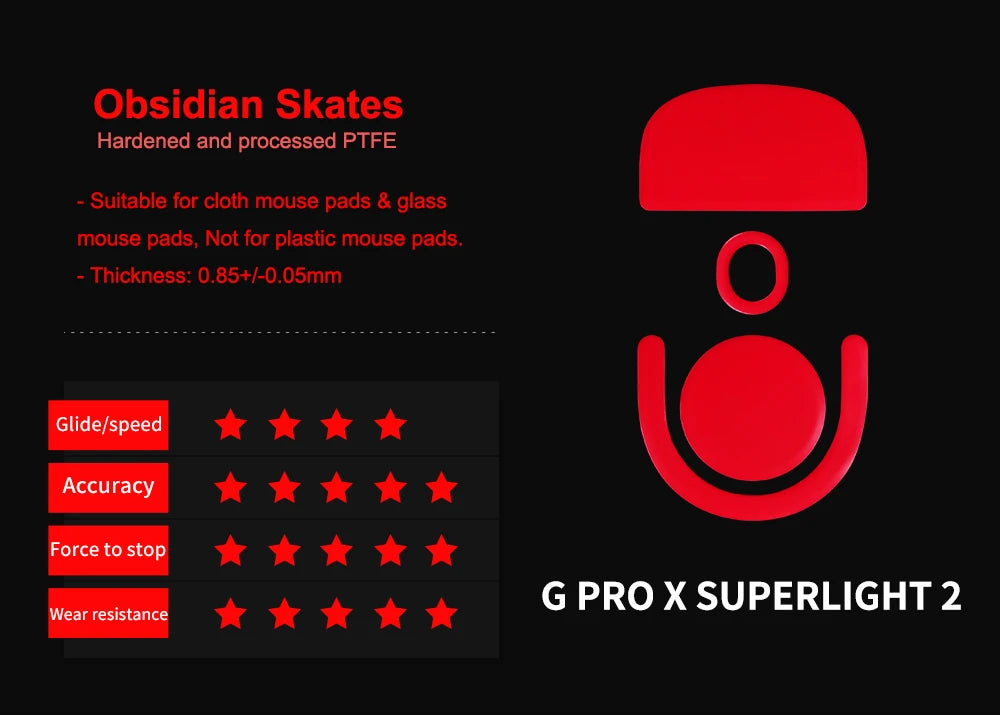 Obsidian Mouse Skates For G Pro X Superlight 2/X2 Superstrike