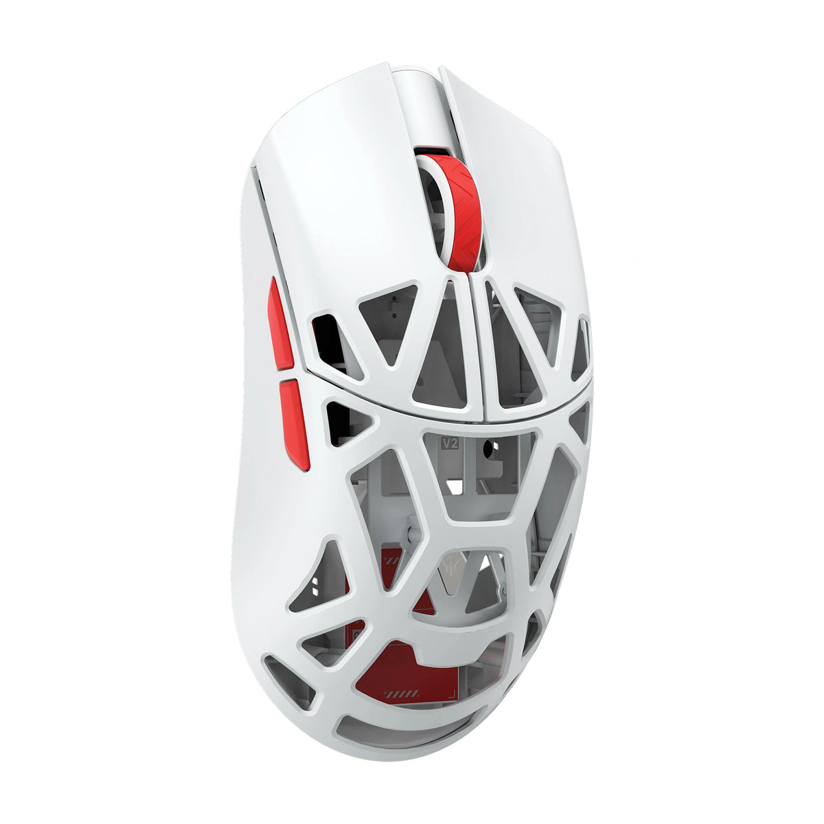 WLmouse Beast X V2 TheShy White / Red – angled view 
