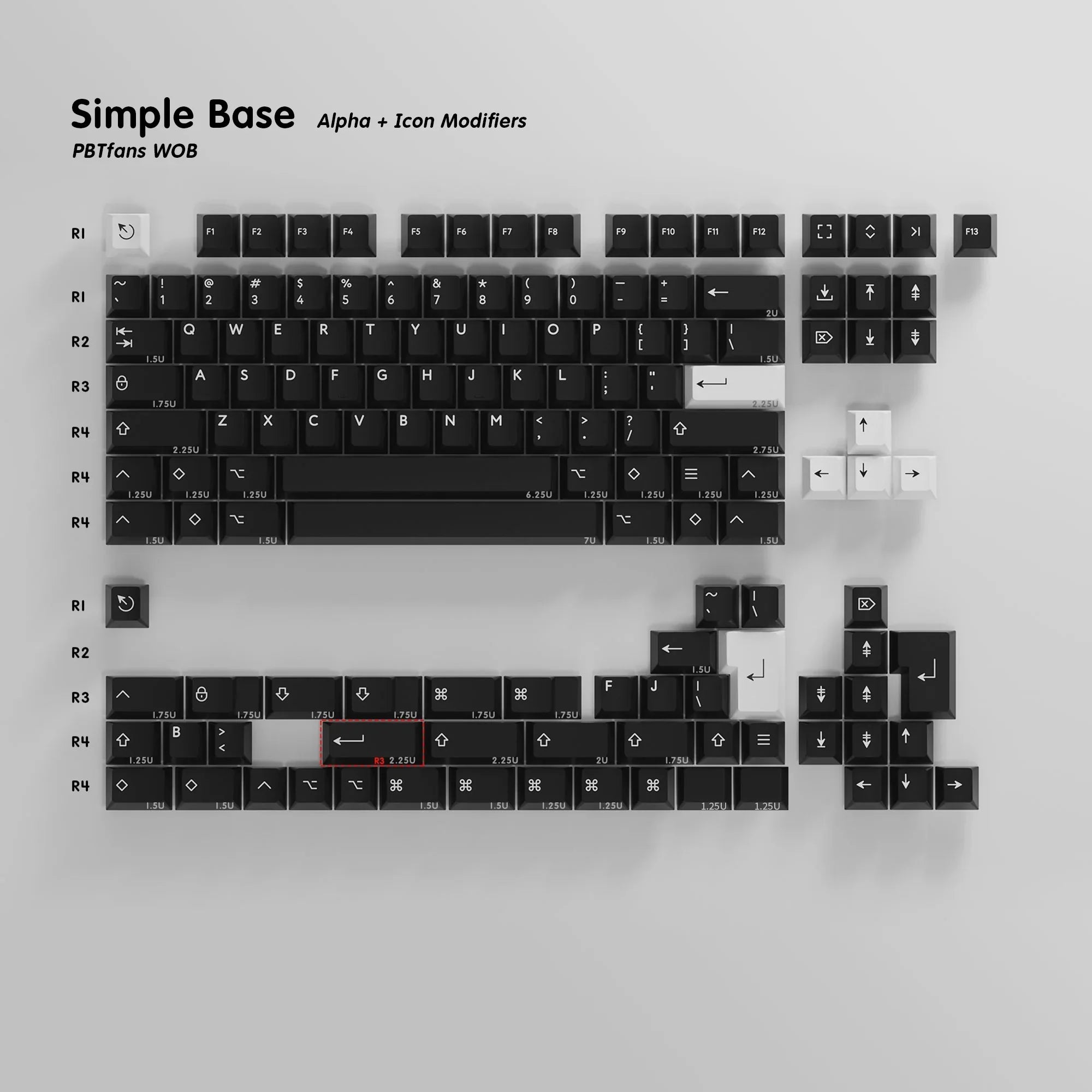 キーキャップ　PBTfans 　BOW と WOBのセット PBTfans WOB White on Black Keycap Set – Toronto KeyboardMan