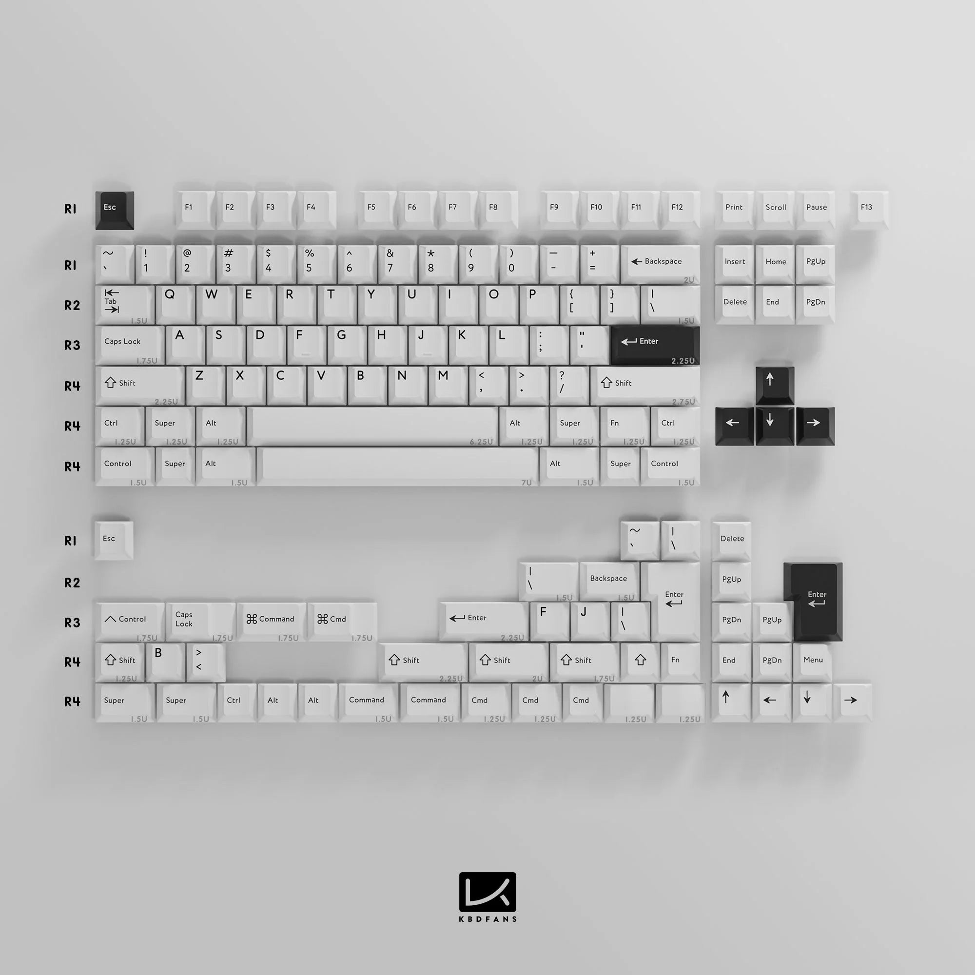 PBTfans BOW Black on White Keycap Set